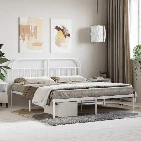 Metal bed frame with white headboard 183x213 cm by vidaXL, Beds and slatted bases - Ref: Foro24-353689, Price: 105,63 €, Disc...