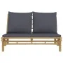 Gartenbank aus Bambus mit dunkelgrauen Kissen von vidaXL, Modulare Sofas für den Außenbereich - Ref: Foro24-363457, Preis: 17...
