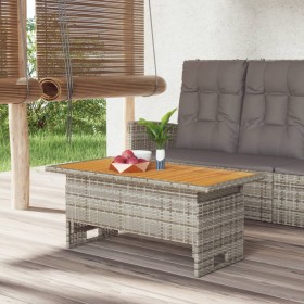 Mesa de jardín madera maciza acacia y ratán gris 100x50x43/63cm