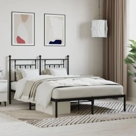 Bed frame with black metal headboard 140x200 cm by vidaXL, Beds and slatted bases - Ref: Foro24-353538, Price: 120,19 €, Disc...