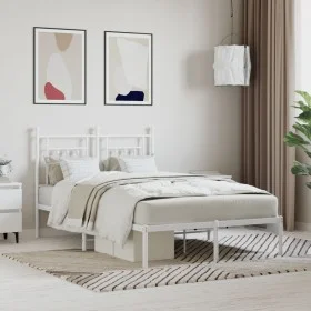Metal bed frame with white headboard 135x190 cm by vidaXL, Beds and slatted bases - Ref: Foro24-353585, Price: 110,79 €, Disc...