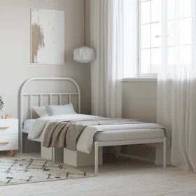 Metal bed frame with white headboard 90x200 cm by vidaXL, Beds and slatted bases - Ref: Foro24-353677, Price: 78,87 €, Discou...