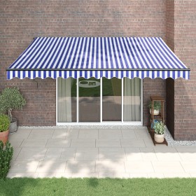 Toldo retráctil aluminio y tela azul y blanco 4,5x3 m