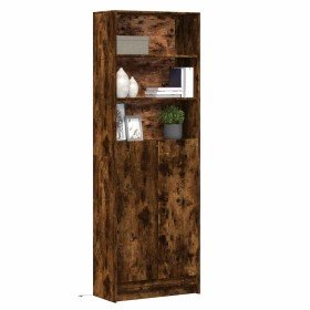 Aparador con LED madera ingeniería roble ahumado 69x32,5x200 cm