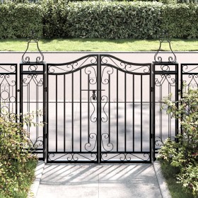 Puerta de jardín de hierro forjado negro 121x8x100 cm
