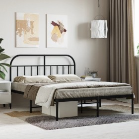 Bed frame with black metal headboard 140x190 cm by vidaXL, Beds and slatted bases - Ref: Foro24-353635, Price: 109,53 €, Disc...