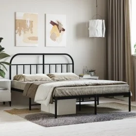 Bed frame with black metal headboard 140x190 cm by vidaXL, Beds and slatted bases - Ref: Foro24-353635, Price: 107,91 €, Disc...