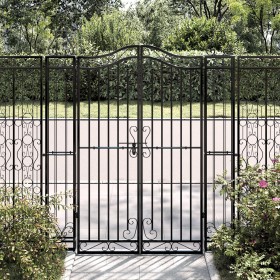 Puerta de jardín de hierro forjado negro 121x8x150 cm