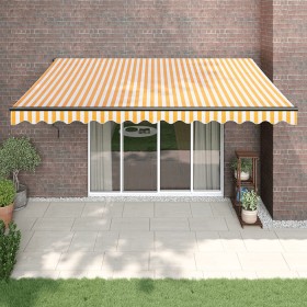 Toldo retráctil aluminio y tela amarillo y blanco 4x3 m