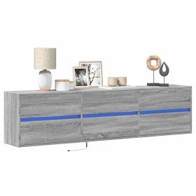 Mueble de TV de pared con LED gris Sonoma 180x31x45 cm