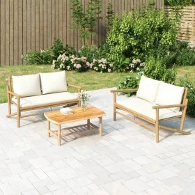 Bamboo garden bench with cream white cushions by vidaXL, Modular outdoor sofas - Ref: Foro24-363460, Price: 176,68 €, Discoun...