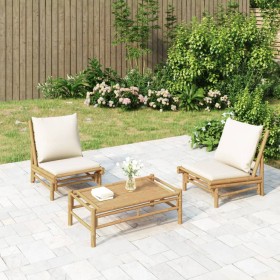 Garden chairs 2 pcs bamboo with cream white cushions by vidaXL, Modular outdoor sofas - Ref: Foro24-363455, Price: 232,90 €, ...