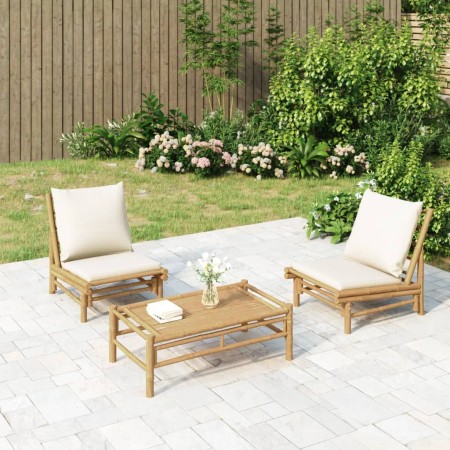 Garden chairs 2 pcs bamboo with cream white cushions by vidaXL, Modular outdoor sofas - Ref: Foro24-363455, Price: 236,20 €, ...