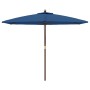 Sombrilla de jardín con poste de madera azul celeste 299x240 cm de vidaXL, Sombrillas - Ref: Foro24-363174, Precio: 96,38 €