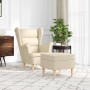 Sillón con taburete reposapiés de tela crema