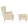 Sillón con taburete reposapiés de tela crema