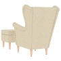 Sillón con taburete reposapiés de tela crema