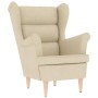 Sillón con taburete reposapiés de tela crema
