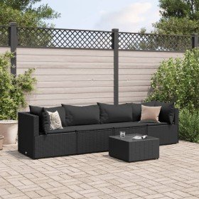 Set de muebles de jardín 5 pzas y cojines ratán sintético negro Set de muebles de jardín 5 pzas y cojines ratán sintético negro
