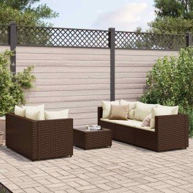 Set muebles de jardín 6 piezas y cojines ratán sintético marrón Set muebles de jardín 6 piezas y cojines ratán sintético marrón
