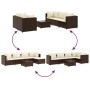 Set muebles de jardín 6 piezas y cojines ratán sintético marrón