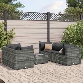 Set de muebles de jardín 6 pzas y cojines ratán sintético gris