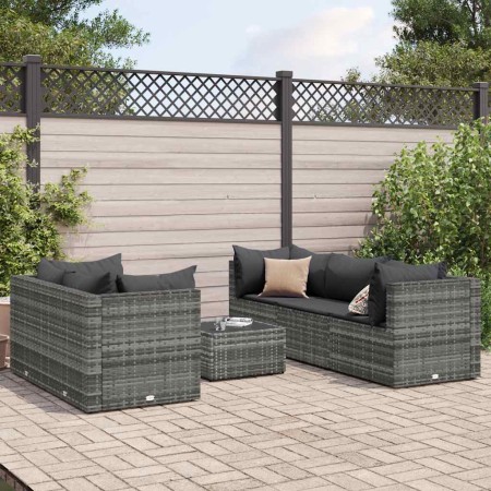 Set de muebles de jardín 6 pzas y cojines ratán sintético gris
