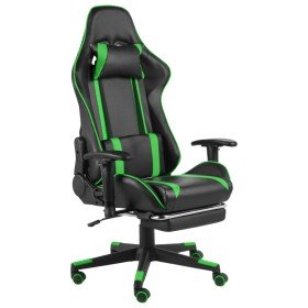 Silla gaming giratoria con reposapiés PVC verde Silla gaming giratoria con reposapiés PVC verde