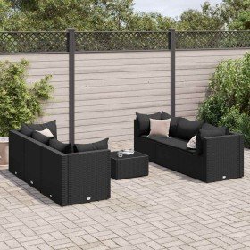 Set de muebles de jardín y cojines 7 pzas ratán sintético negro