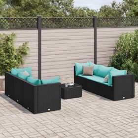 Set de muebles de jardín y cojines 7 pzas ratán sintético negro