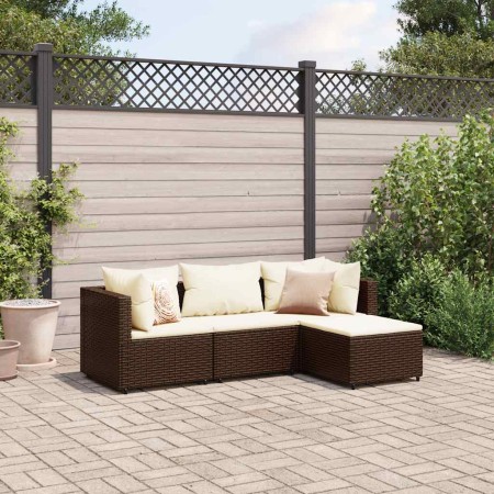 Set muebles de jardín 4 piezas y cojines ratán sintético marrón