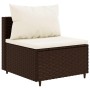 Set muebles de jardín 4 piezas y cojines ratán sintético marrón