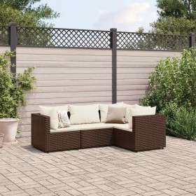 Set muebles de jardín 4 piezas y cojines ratán sintético marrón