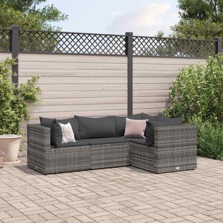Set de muebles de jardín 4 pzas y cojines ratán sintético gris