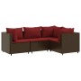 Set muebles de jardín 4 piezas y cojines ratán sintético marrón