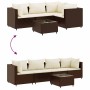 Set muebles de jardín 5 piezas y cojines ratán sintético marrón