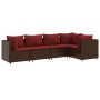 Set muebles de jardín 5 piezas y cojines ratán sintético marrón