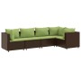 Set muebles de jardín 5 piezas y cojines ratán sintético marrón
