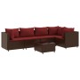 Set muebles de jardín 6 piezas y cojines ratán sintético marrón
