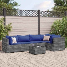 Set de muebles de jardín 6 pzas y cojines ratán sintético gris