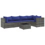 Set de muebles de jardín 6 pzas y cojines ratán sintético gris