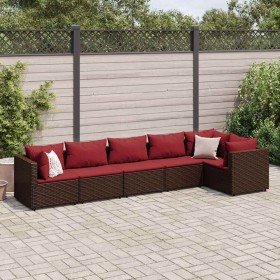 Set muebles de jardín 6 piezas y cojines ratán sintético marrón Set muebles de jardín 6 piezas y cojines ratán sintético marrón