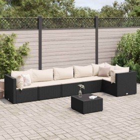Set de muebles de jardín y cojines 7 pzas ratán sintético negro