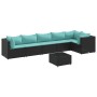Set de muebles de jardín y cojines 7 pzas ratán sintético negro