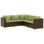 Set muebles de jardín 5 piezas y cojines ratán sintético marrón