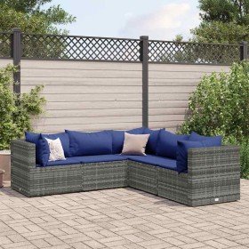 Set de muebles de jardín 5 pzas y cojines ratán sintético gris
