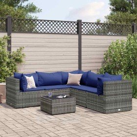 Set de muebles de jardín 6 pzas y cojines ratán sintético gris Set de muebles de jardín 6 pzas y cojines ratán sintético gris