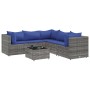 Set de muebles de jardín 6 pzas y cojines ratán sintético gris