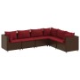 Set muebles de jardín 6 piezas y cojines ratán sintético marrón