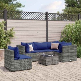 Set de muebles de jardín 6 pzas y cojines ratán sintético gris